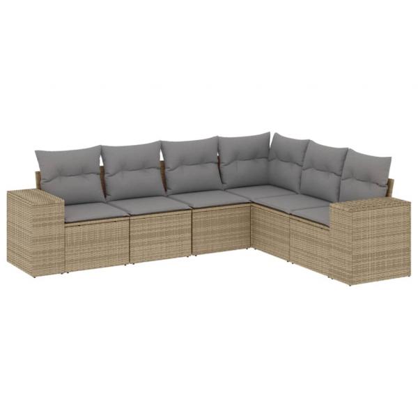 6-tlg. Garten-Sofagarnitur mit Kissen Beige Poly Rattan