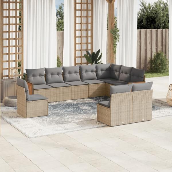 ARDEBO.de - 10-tlg. Garten-Sofagarnitur mit Kissen Beige Poly Rattan