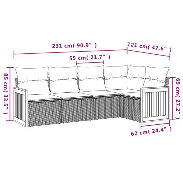 5-tlg. Garten-Sofagarnitur mit Kissen Schwarz Poly Rattan