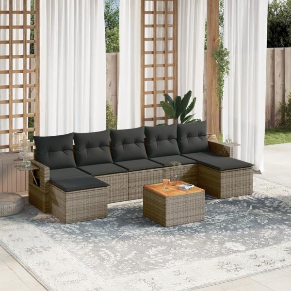 ARDEBO.de - 8-tlg. Garten-Sofagarnitur mit Kissen Grau Poly Rattan