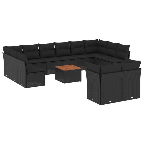 13-tlg. Garten-Sofagarnitur mit Kissen Schwarz Poly Rattan