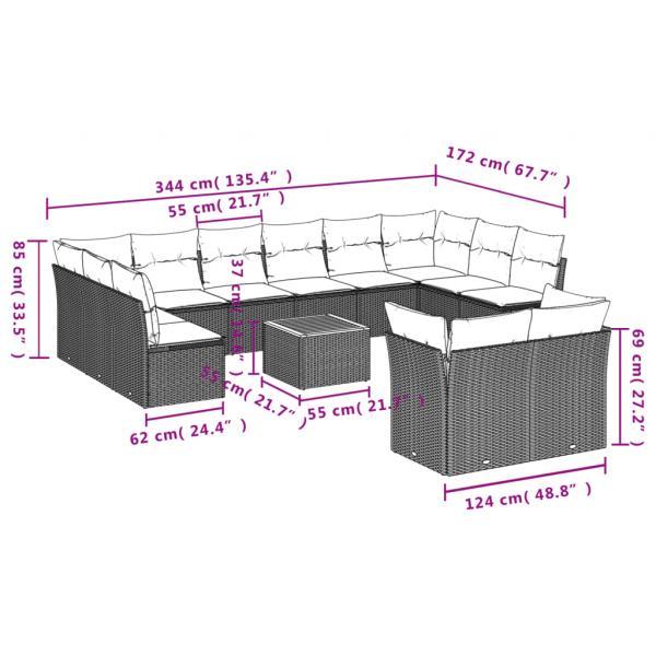 13-tlg. Garten-Sofagarnitur mit Kissen Schwarz Poly Rattan