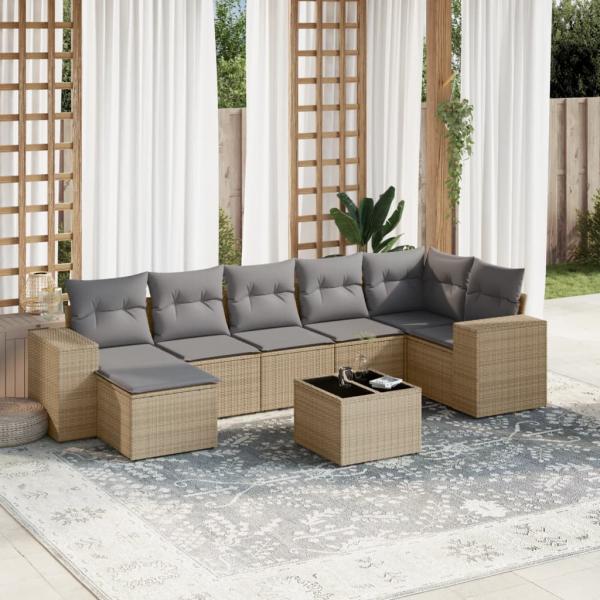 ARDEBO.de - 8-tlg. Garten-Sofagarnitur mit Kissen Beige Poly Rattan