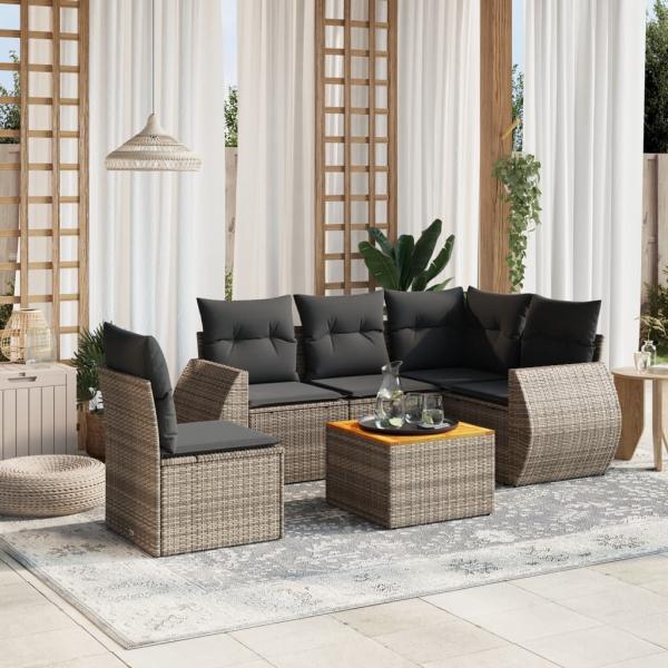 ARDEBO.de - 6-tlg. Garten-Sofagarnitur mit Kissen Grau Poly Rattan