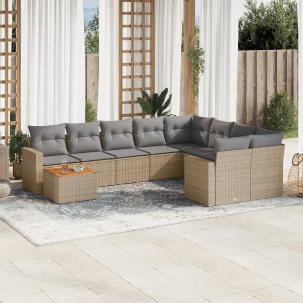 ARDEBO.de - 10-tlg. Garten-Sofagarnitur mit Kissen Beige Poly Rattan