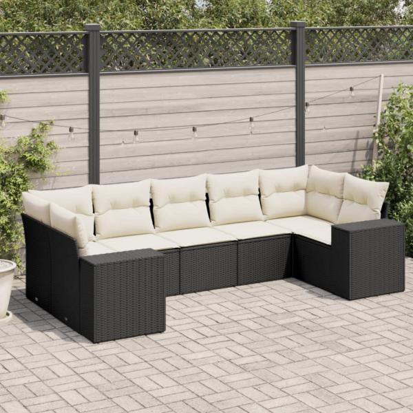 ARDEBO.de - 7-tlg. Garten-Sofagarnitur mit Kissen Schwarz Poly Rattan