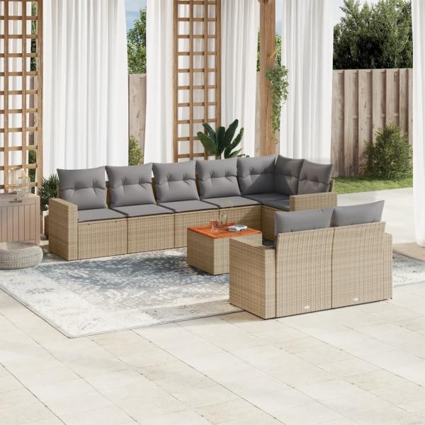 ARDEBO.de - 9-tlg. Garten-Sofagarnitur mit Kissen Beige Poly Rattan