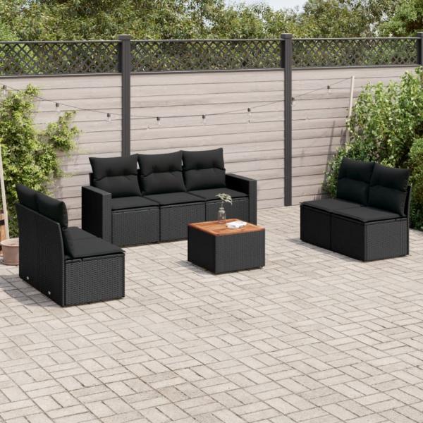 ARDEBO.de - 8-tlg. Garten-Sofagarnitur mit Kissen Schwarz Poly Rattan