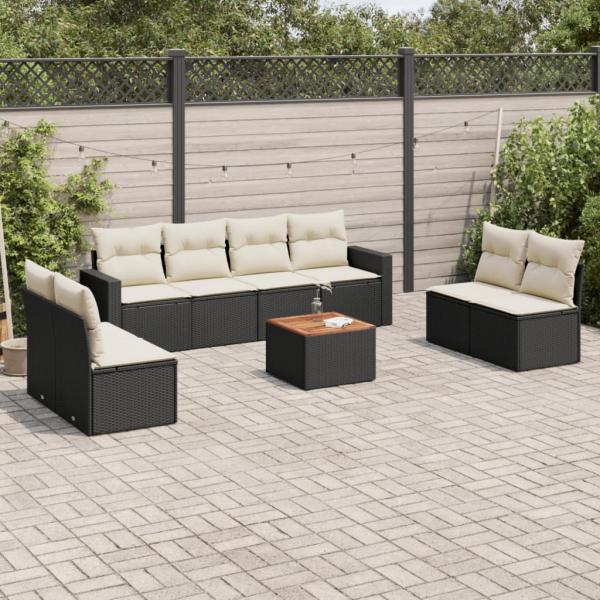 ARDEBO.de - 9-tlg. Garten-Sofagarnitur mit Kissen Schwarz Poly Rattan