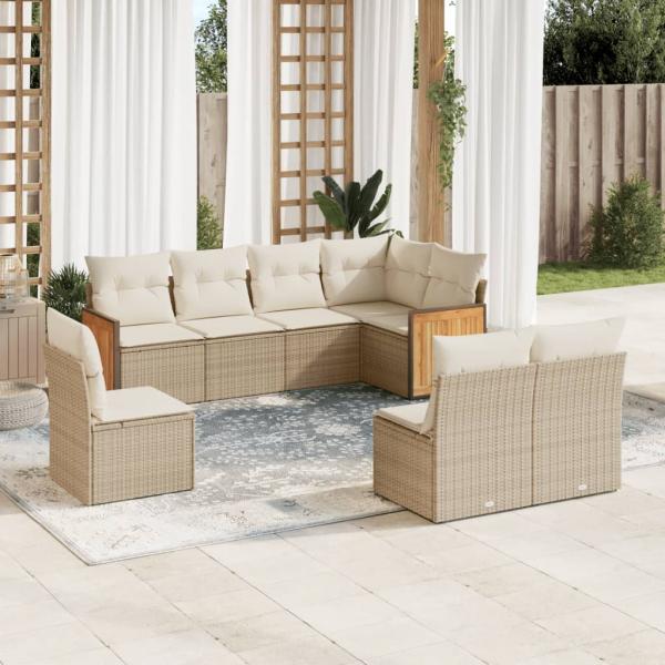 ARDEBO.de - 8-tlg. Garten-Sofagarnitur mit Kissen Beige Poly Rattan