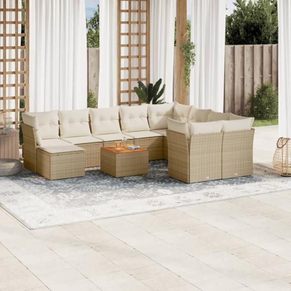 ARDEBO.de - 11-tlg. Garten-Sofagarnitur mit Kissen Beige Poly Rattan