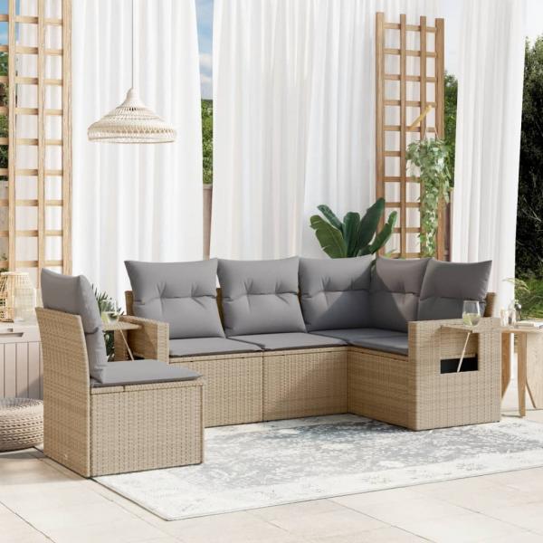 ARDEBO.de - 5-tlg. Garten-Sofagarnitur mit Kissen Beige Poly Rattan