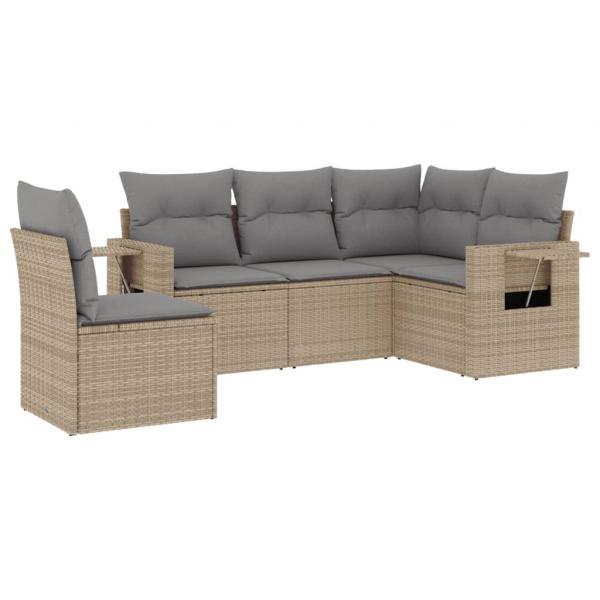 5-tlg. Garten-Sofagarnitur mit Kissen Beige Poly Rattan