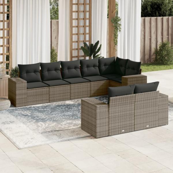 ARDEBO.de - 8-tlg. Garten-Sofagarnitur mit Kissen Grau Poly Rattan