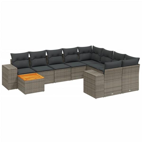 11-tlg. Garten-Sofagarnitur mit Kissen Beige Poly Rattan