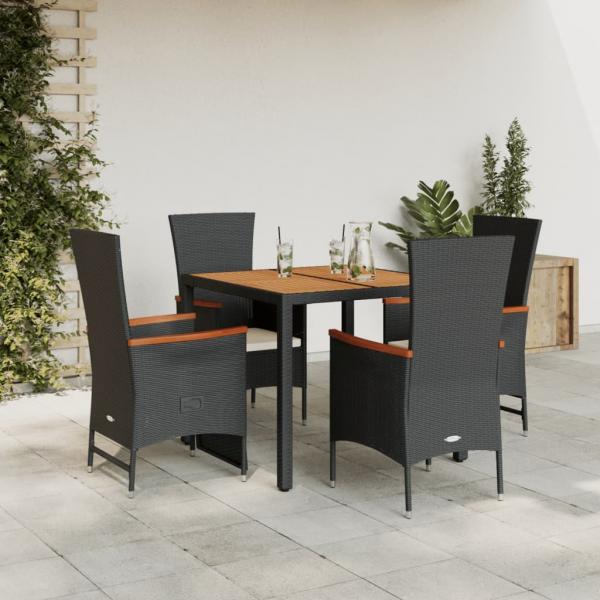 ARDEBO.de - 5-tlg. Garten-Essgruppe mit Kissen Schwarz Poly Rattan