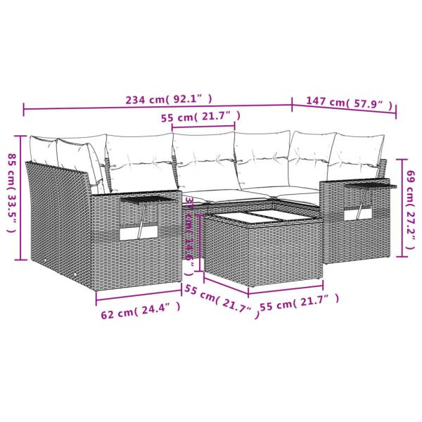 7-tlg. Garten-Sofagarnitur mit Kissen Schwarz Poly Rattan