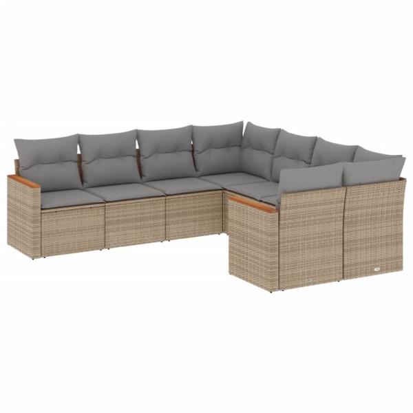 8-tlg. Garten-Sofagarnitur mit Kissen Beige Poly Rattan