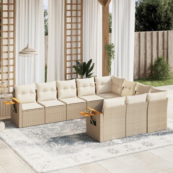 ARDEBO.de - 10-tlg. Garten-Sofagarnitur mit Kissen Beige Poly Rattan