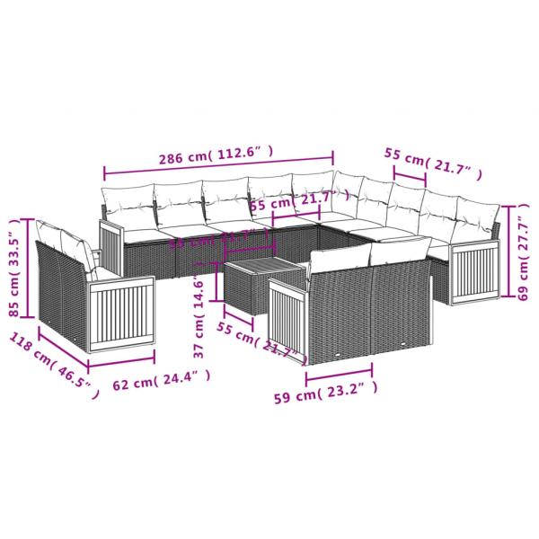 14-tlg. Garten-Sofagarnitur mit Kissen Beige Poly Rattan