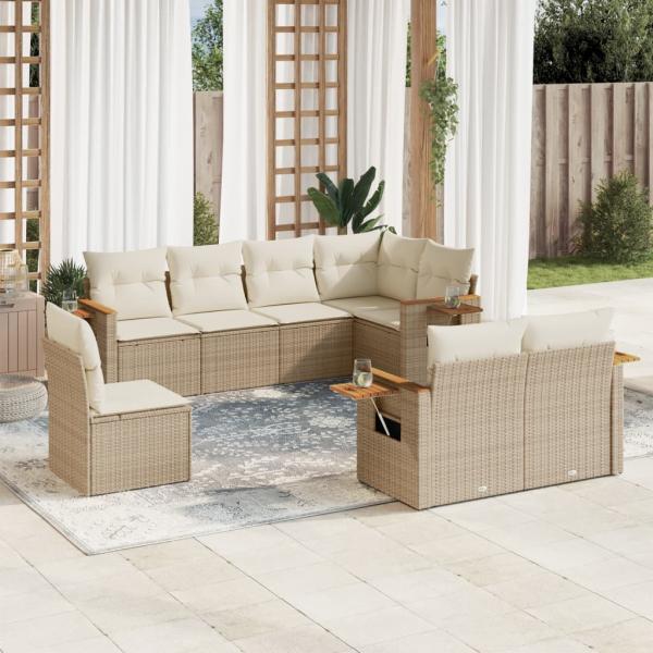 ARDEBO.de - 8-tlg. Garten-Sofagarnitur mit Kissen Beige Poly Rattan