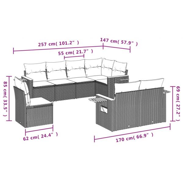 8-tlg. Garten-Sofagarnitur mit Kissen Beige Poly Rattan