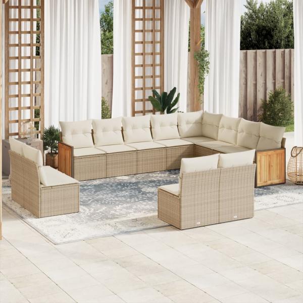 ARDEBO.de - 12-tlg. Garten-Sofagarnitur mit Kissen Beige Poly Rattan