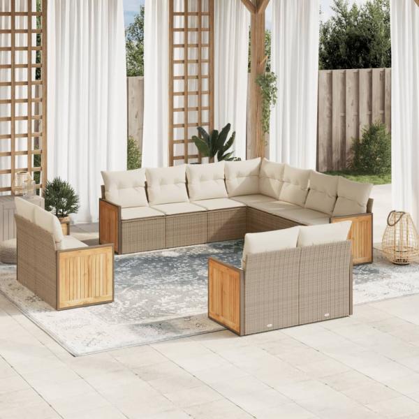 ARDEBO.de - 11-tlg. Garten-Sofagarnitur mit Kissen Beige Poly Rattan