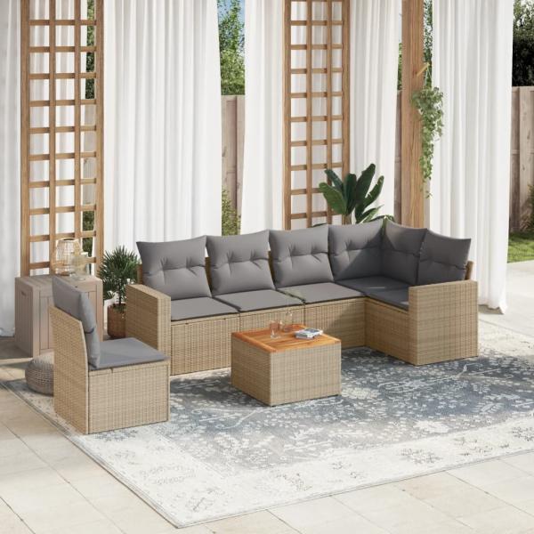 ARDEBO.de - 7-tlg. Garten-Sofagarnitur mit Kissen Beige Poly Rattan