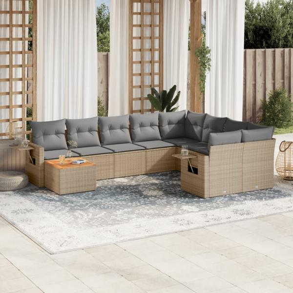 ARDEBO.de - 10-tlg. Garten-Sofagarnitur mit Kissen Beige Poly Rattan