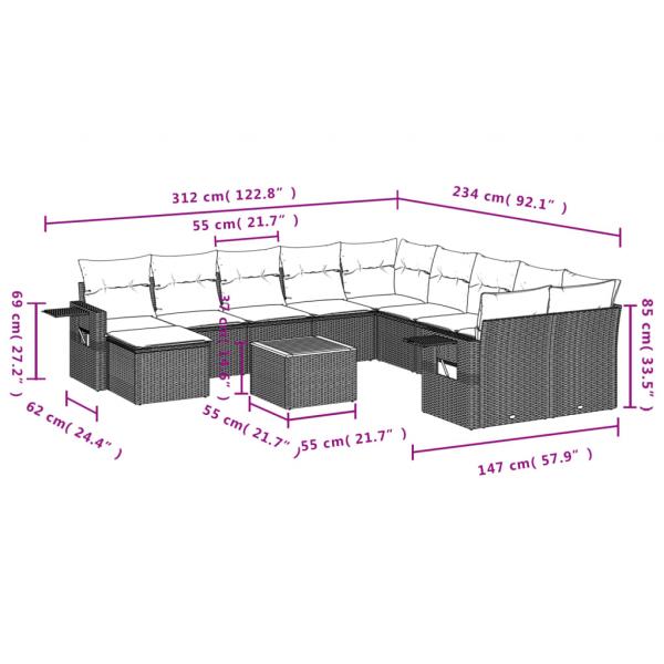 14-tlg. Garten-Sofagarnitur mit Kissen Schwarz Poly Rattan