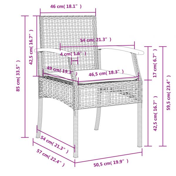 3-tlg. Garten-Essgruppe mit Kissen Grau Poly Rattan