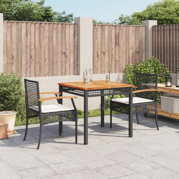 ARDEBO.de - 3-tlg. Garten-Essgruppe mit Kissen Schwarz Poly Rattan