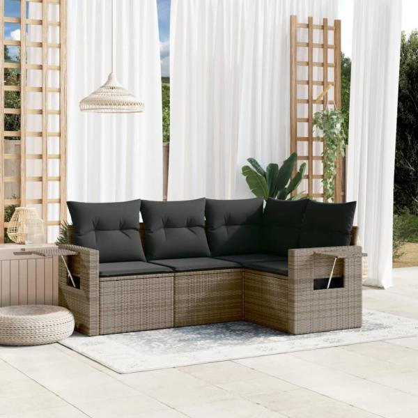 ARDEBO.de - 4-tlg. Garten-Sofagarnitur mit Kissen Grau Poly Rattan