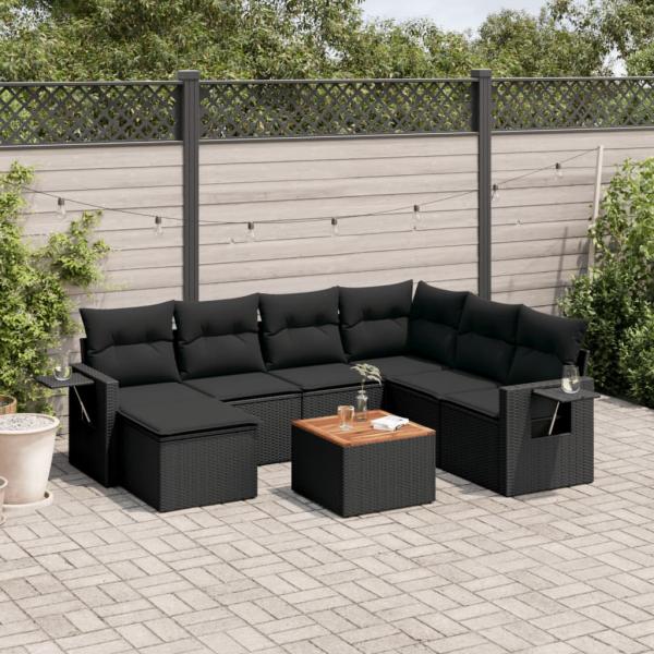 ARDEBO.de - 8-tlg. Garten-Sofagarnitur mit Kissen Schwarz Poly Rattan