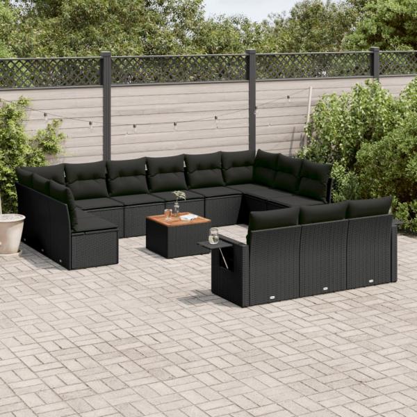 ARDEBO.de - 14-tlg. Garten-Sofagarnitur mit Kissen Schwarz Poly Rattan