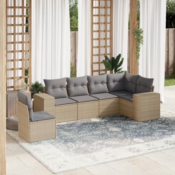 ARDEBO.de - 6-tlg. Garten-Sofagarnitur mit Kissen Beige Poly Rattan