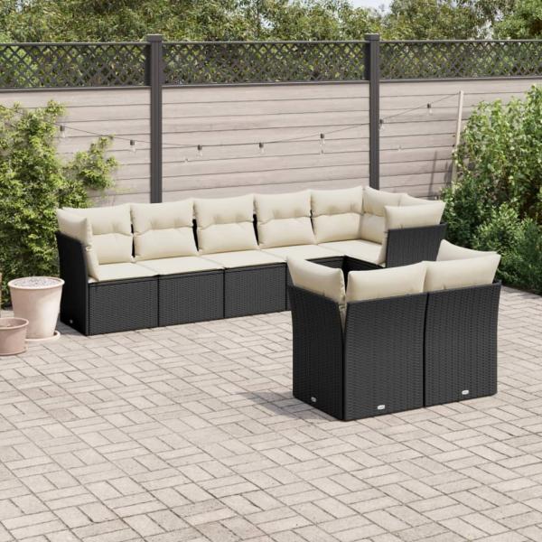 ARDEBO.de - 8-tlg. Garten-Sofagarnitur mit Kissen Schwarz Poly Rattan