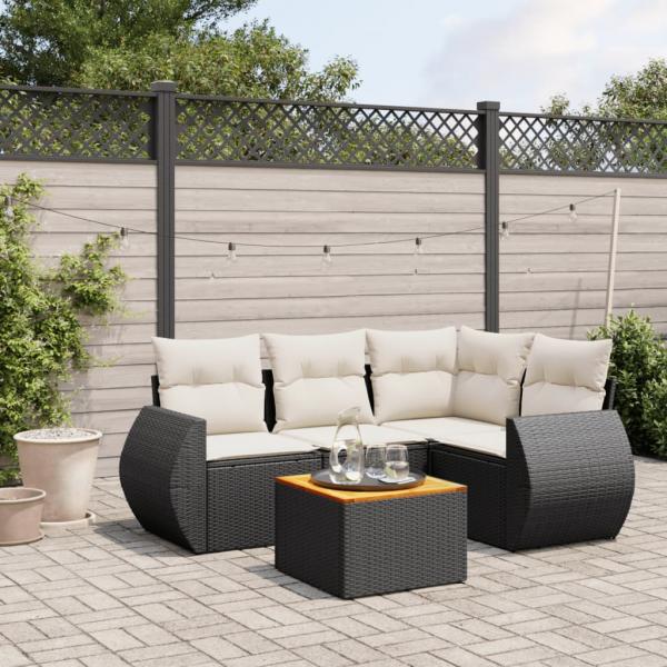 ARDEBO.de - 5-tlg. Garten-Sofagarnitur mit Kissen Schwarz Poly Rattan