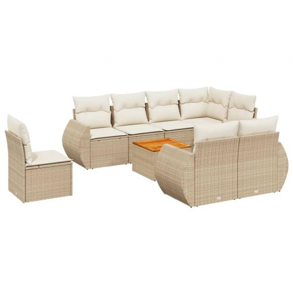 9-tlg. Garten-Sofagarnitur mit Kissen Beige Poly Rattan