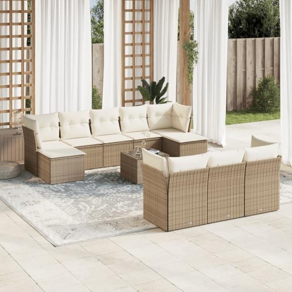 ARDEBO.de - 11-tlg. Garten-Sofagarnitur mit Kissen Beige Poly Rattan