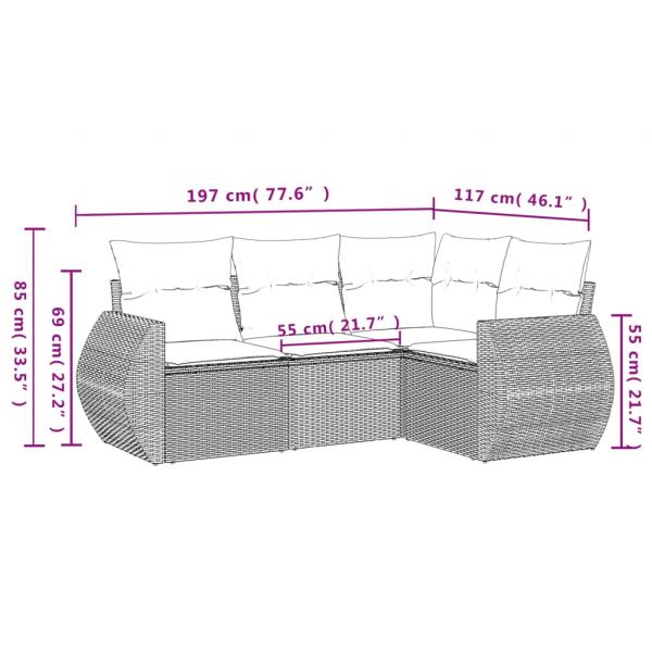 4-tlg. Garten-Sofagarnitur mit Kissen Grau Poly Rattan