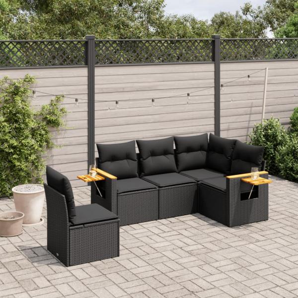 ARDEBO.de - 5-tlg. Garten-Sofagarnitur mit Kissen Schwarz Poly Rattan