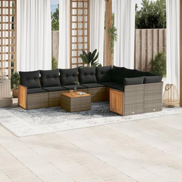 ARDEBO.de - 10-tlg. Garten-Sofagarnitur mit Kissen Grau Poly Rattan