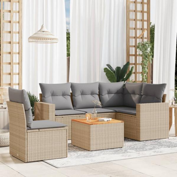 ARDEBO.de - 6-tlg. Garten-Sofagarnitur mit Kissen Beige Poly Rattan