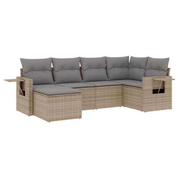 6-tlg. Garten-Sofagarnitur mit Kissen Beige Poly Rattan