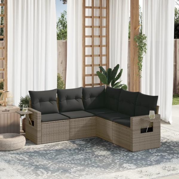 ARDEBO.de - 5-tlg. Garten-Sofagarnitur mit Kissen Grau Poly Rattan