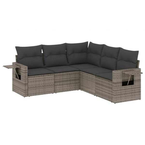 5-tlg. Garten-Sofagarnitur mit Kissen Grau Poly Rattan