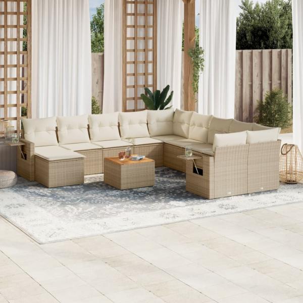 ARDEBO.de - 12-tlg. Garten-Sofagarnitur mit Kissen Beige Poly Rattan