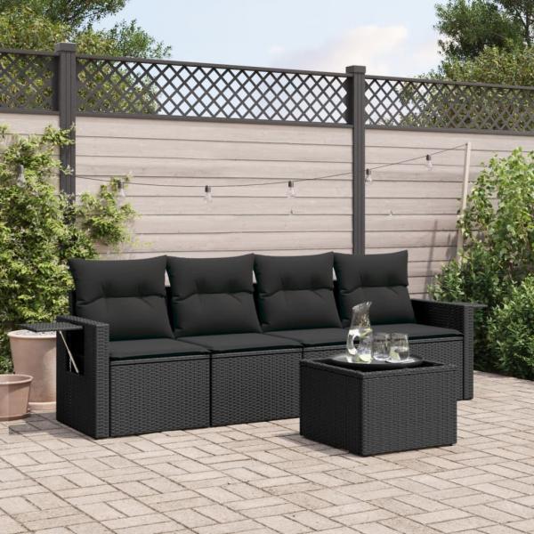 ARDEBO.de - 5-tlg. Garten-Sofagarnitur mit Kissen Schwarz Poly Rattan